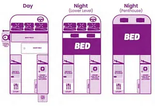 Jucy 4 Berth Condo キャンパーバンの昼と夜の内装イメージ